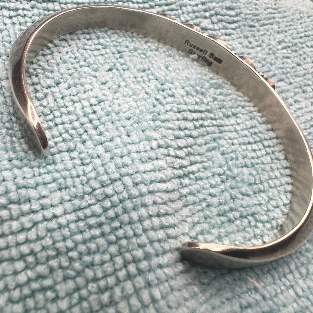 Russell Sam Sterling Silver Cuff Bracelet Blue Stone 26g .25"‎ wide - Picture 8 of 8